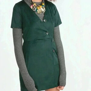 Zara Trafaluc Short Sleeve Velvet Mini Dress Women's Size M Deep Green